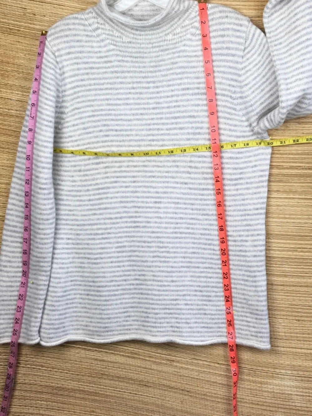 J.Crew Wool-cashmere Blend Roll-neck  Sweater Pullover In Gray Micro Stripe L
